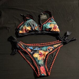 Aisoway Floral Bikini Set - Black and Red